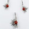 Earrings Sun Sterling Silver 925 with Red Coral