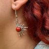 Earrings Sun Sterling Silver 925 with Red Coral