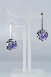 Long Dangle Earrings Sterling Silver 925 with Large Blue Cubic Zirconia Stone