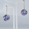 Long Dangle Earrings Sterling Silver 925 with Large Blue Cubic Zirconia Stone