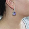 Long Dangle Earrings Sterling Silver 925 with Large Blue Cubic Zirconia Stone