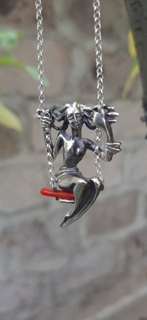 Girl on Swing Necklace, Swinging Girl Pendant Sterling Silver 925