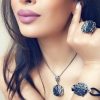 Jewelry set ring pendant bracelet and earrings with carborundum
