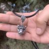 Pendant Snow Leopard Sterling Silver 925, Large Necklace with Leather Cord