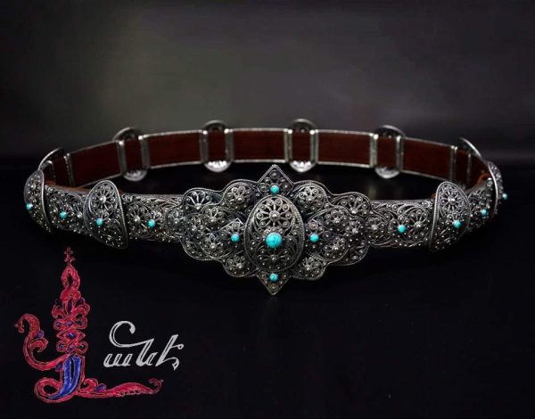 Luxury Silver Belt "Vane" with Natural Leather Combination