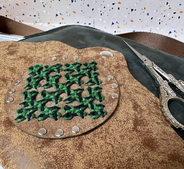 Handmade khaki green/brown bag with Armenian Marash embroidery