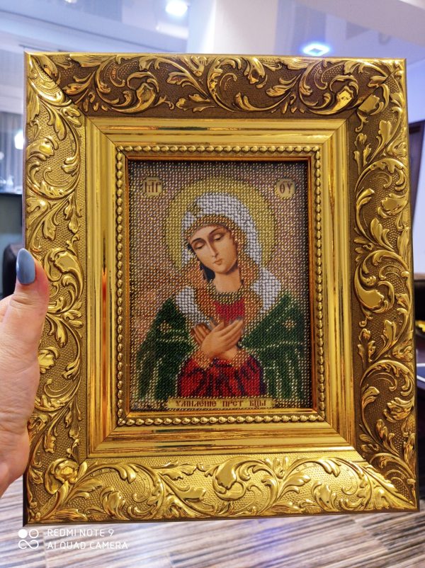 Satin Silk and Czech Beads Embroidered Icon