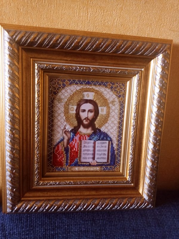 Satin Silk and Czech Beads Embroidered Icon