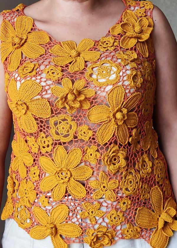 Handmade knitted cotton Irish lace summer blouse