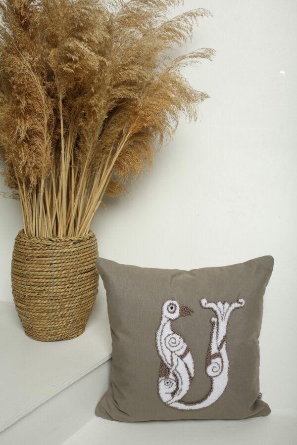 Handmade pillowcase with Armenian bird letters