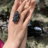 Huge Ring Grape Sterling Silver 925 with Druzy Rainbow Carborundum