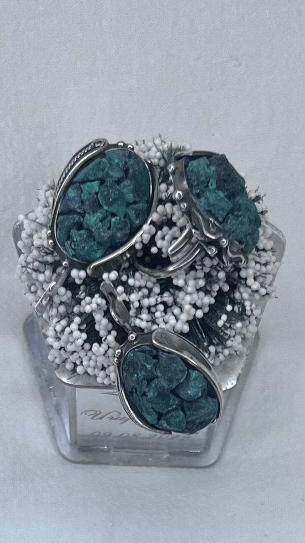 Malachite Stone Silver Set