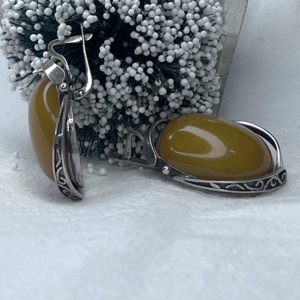 Amber Stone Silver Earrings