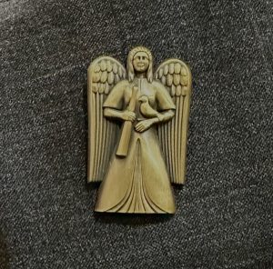 Angel of Shushi Lapel Pin Brooch – Matte Silver and Antique Gold Finish