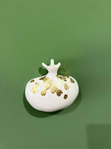 White and Gold Handmade Ceramic Pomegranate