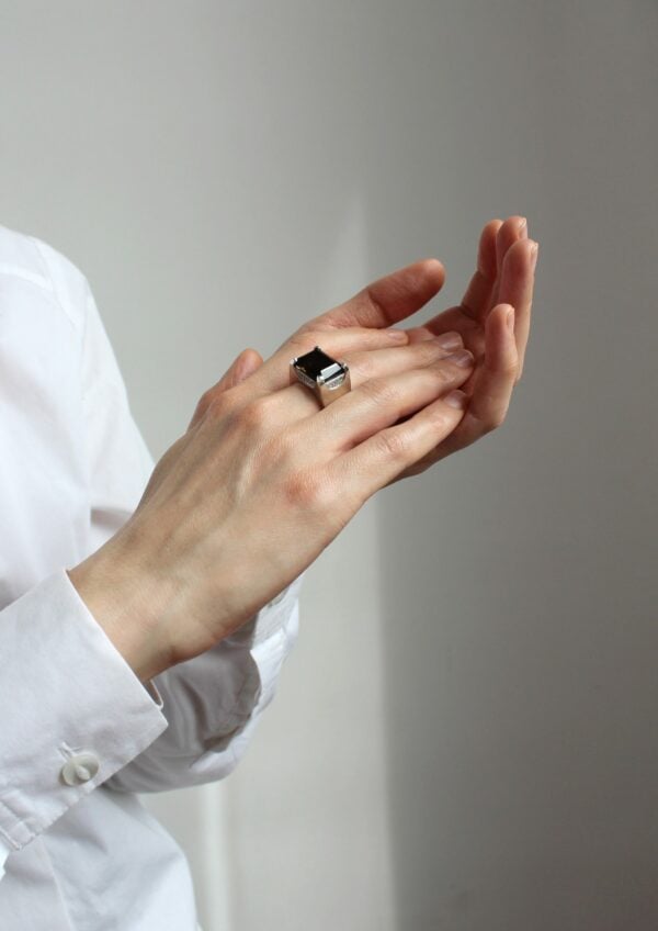 Modern Silver And Smoky Quartz Ring