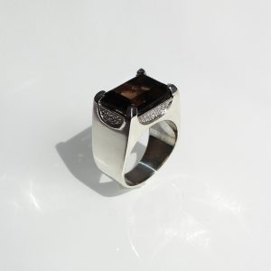 Modern Silver Ring with Natural Smoky Quartz