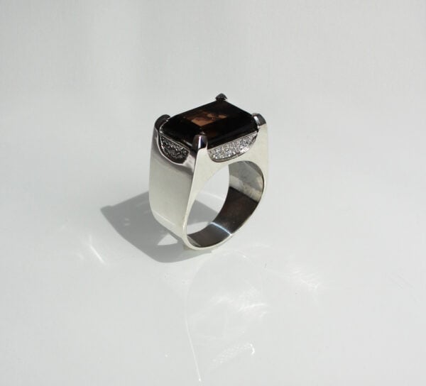 Modern Silver And Smoky Quartz Ring