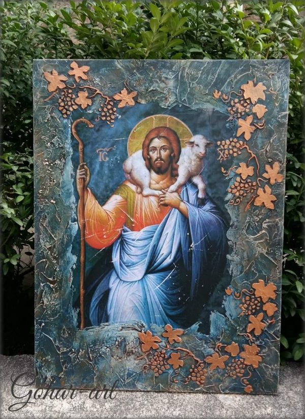 "Jesus with a Lamb"-Painting on Wood