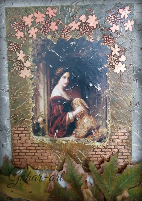 Painting on Wood - Lady at the window