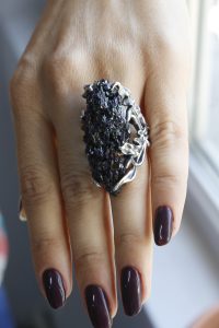 Huge Ring Grape Sterling Silver 925 with Druzy Rainbow Carborundum