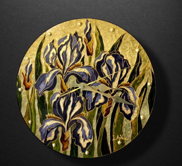 " Irises" Handmade Wall Clock