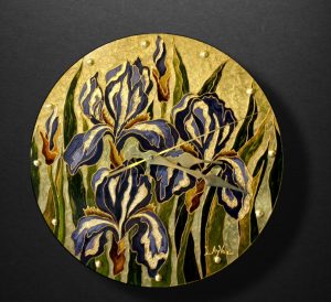 ” Irises” Handmade Wall Clock