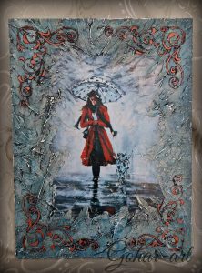 Painting on Wood – Girl in the rain