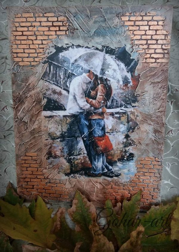 "Romance in the Rain"- Painting on Wood