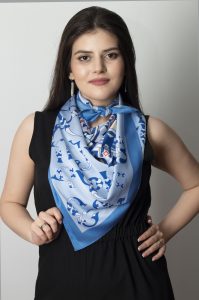 Blue Silk Scarf With Old Armenian Patterns By Artsakh Carpet