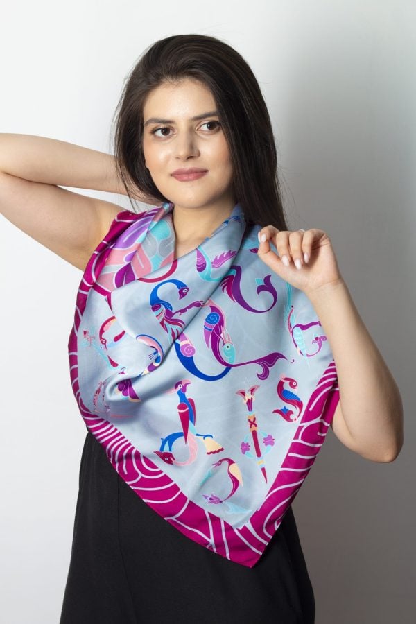 Pink Silk Scarf with Armenian Patterns