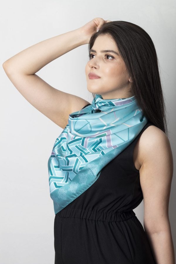 Blue Silk Scarf with Traditional Armenian Patterns