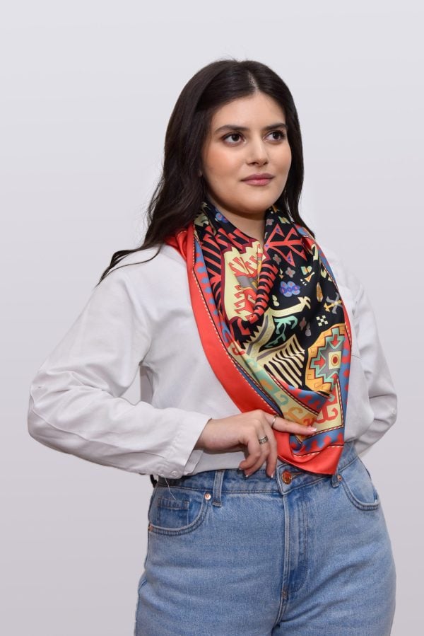 Red Silk Scarf with Armenian Pattern