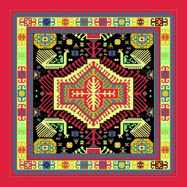 Red Silk Scarf with Armenian Pattern