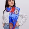 Red and Blue Silk Scarf with Armenian Ornaments