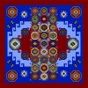 Red and Blue Silk Scarf with Armenian Ornaments