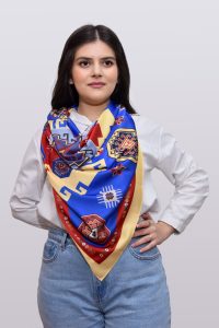 Armenian Blue And White Silk Scarf By Artsakh Carpet