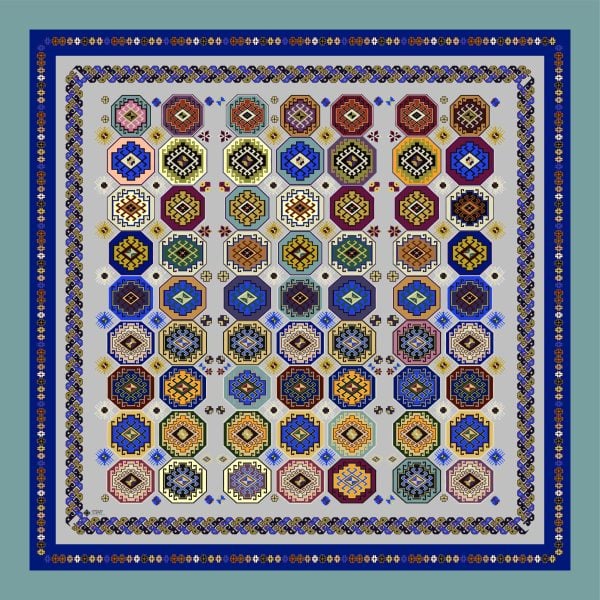 Armenian Patterns Blue Silk Scarf