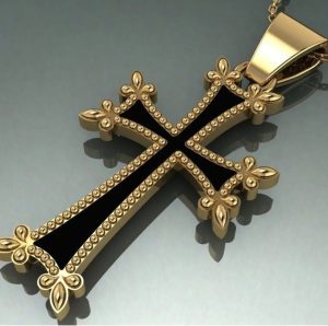Cross with black enemal designs with ARMENIAN ORNAMENTS