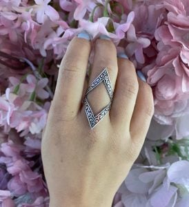 Armenian Laced Silver Ring Rhombus Shape
