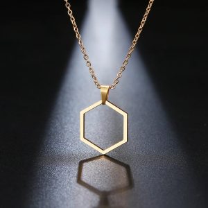 GOLD PENDANT HEXAGON SHAPE WITH ROLLO CHAIN 16 INCHES