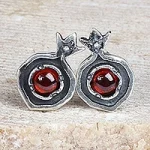 Pomegranate-Themed Natural Garnet Button Earrings, "Blossoming Pomegranate"