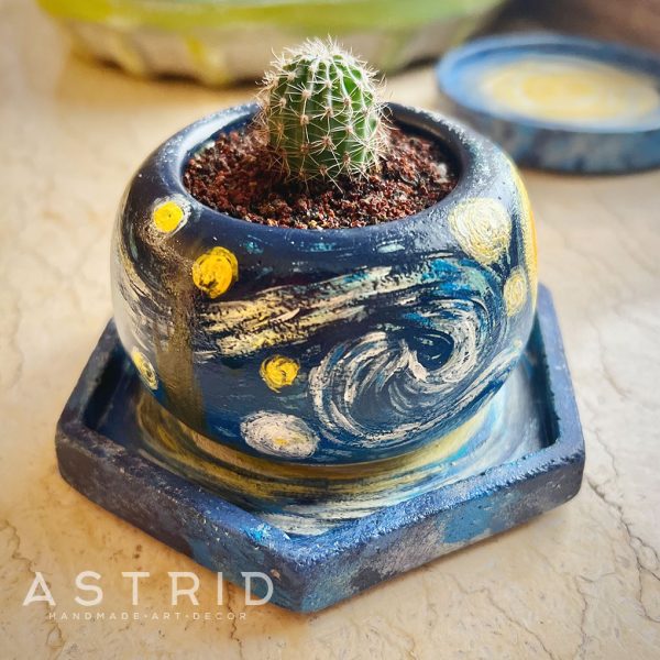 "Starry Night" Succulent/Cactus Pot with Tray