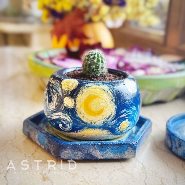 "Starry Night" Succulent/Cactus Pot with Tray