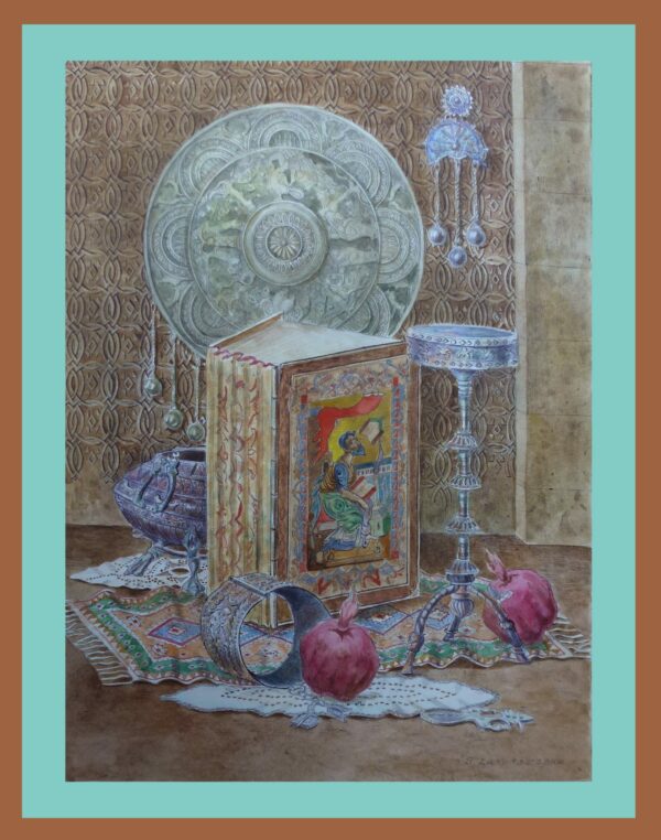 Armenian painting. Still life. Paper, watercolor, ink. Size 50-37 centimeters. Price 300 euros. Author Tigran Harutyunyan.