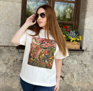 Oversize t-shirt handmade embroidery “Flower symphony”