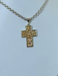 Silver Cross Pendant with Armenian Alphabet “aybuben”