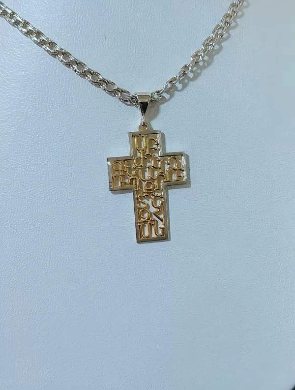 Silver Cross Pendant with Armenian Alphabet "aybuben"