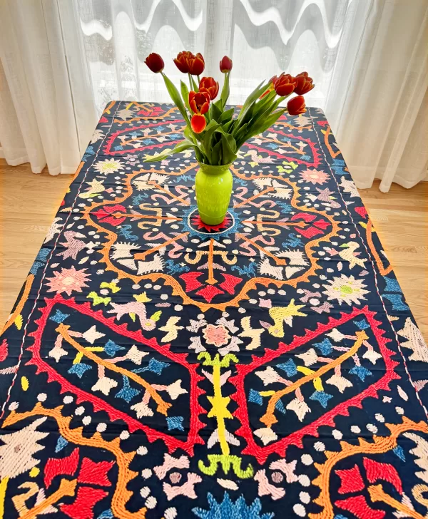 tablecloth indoors with vase