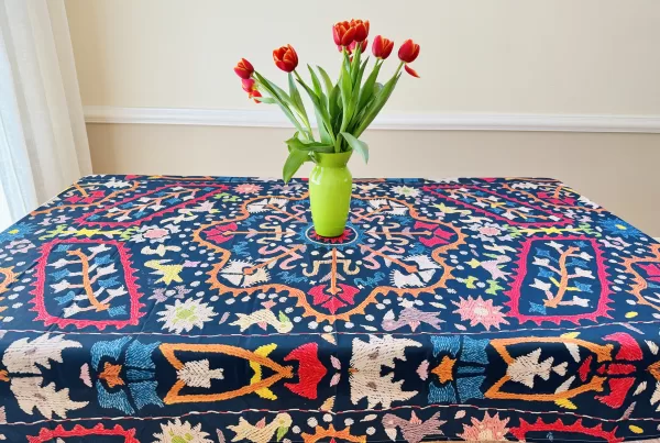 tablecloth with vase indoors